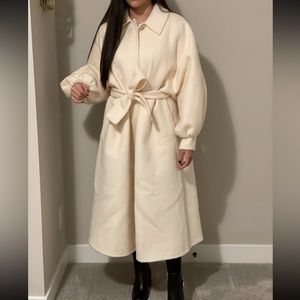 Long Wool Coat from Silk Maison in an off white cream colour.
